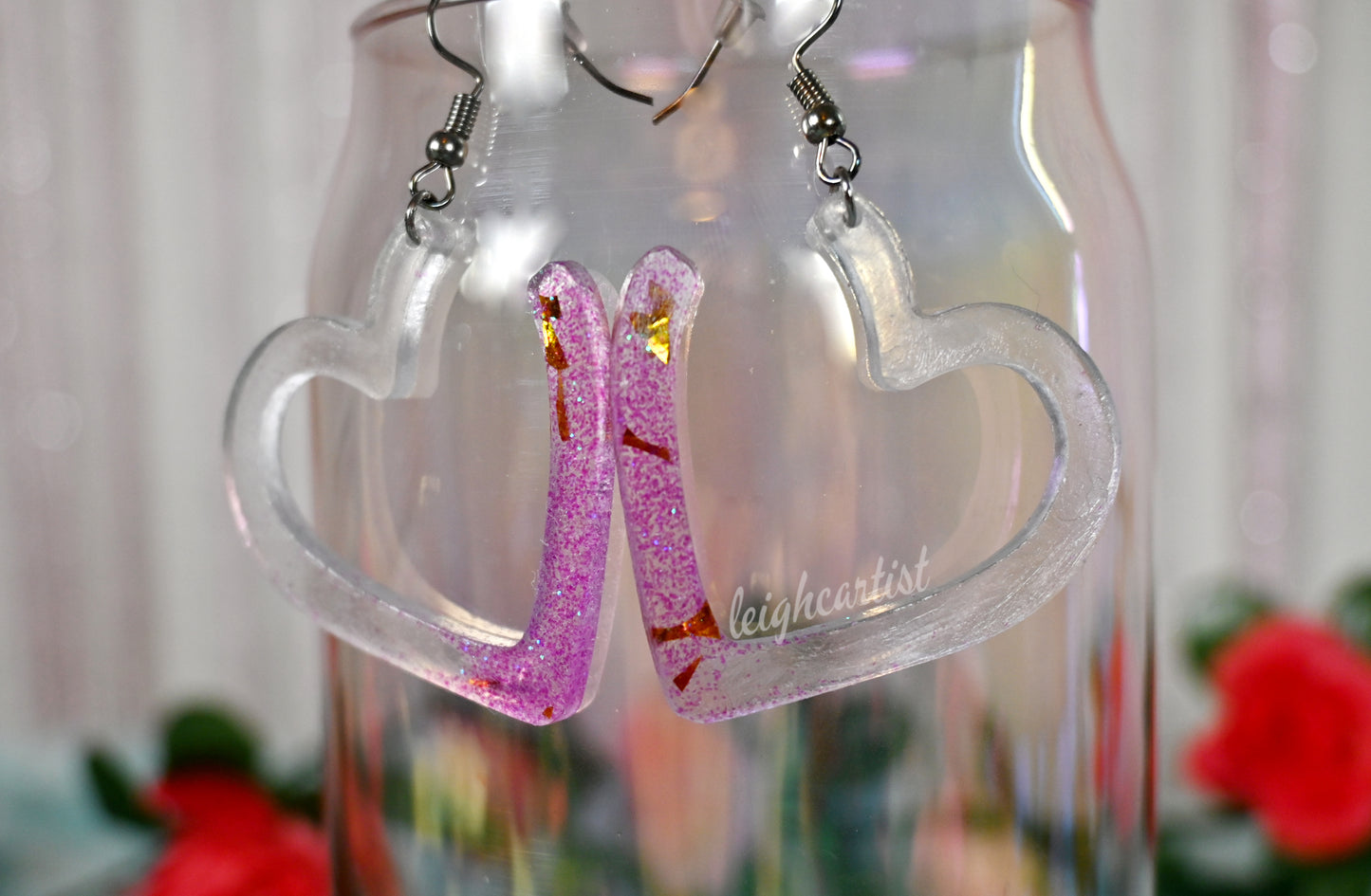 Barbiecore Clear Hearts Resin Dangle Earrings