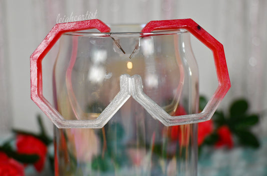 Red Geometric Resin Hoop Earrings