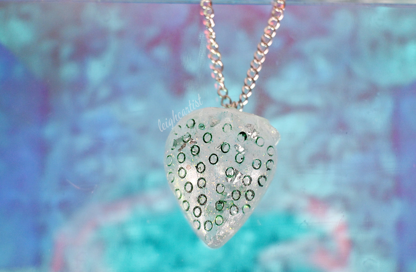 Green Silver Strawberry Resin Necklace