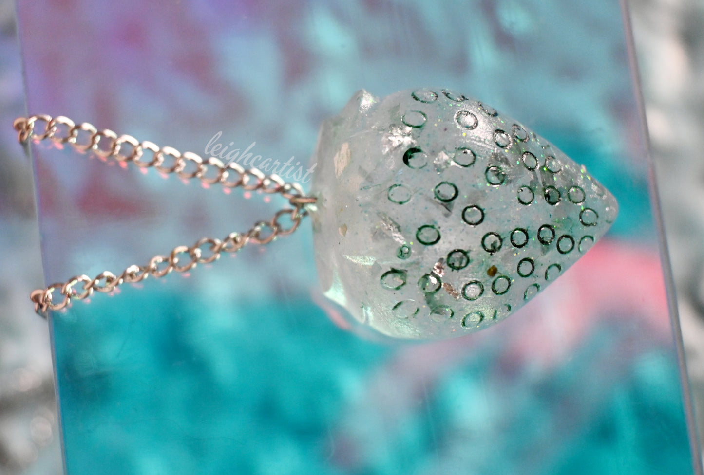 Green Silver Strawberry Resin Necklace