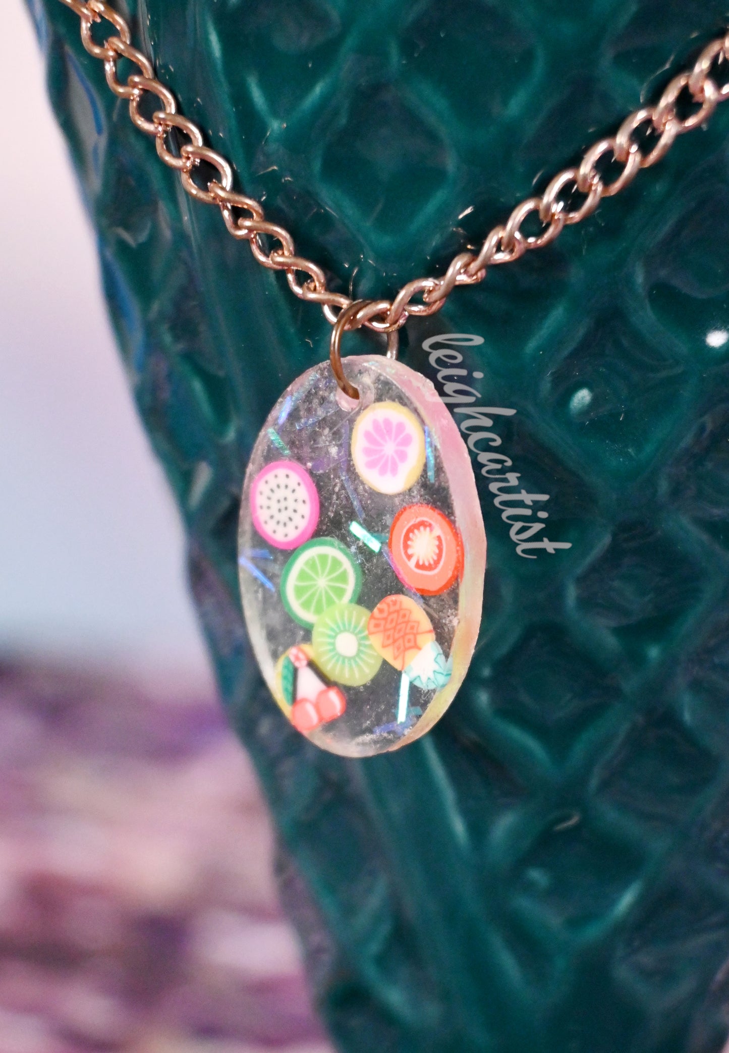 Fruit Salad Oval Resin Necklace