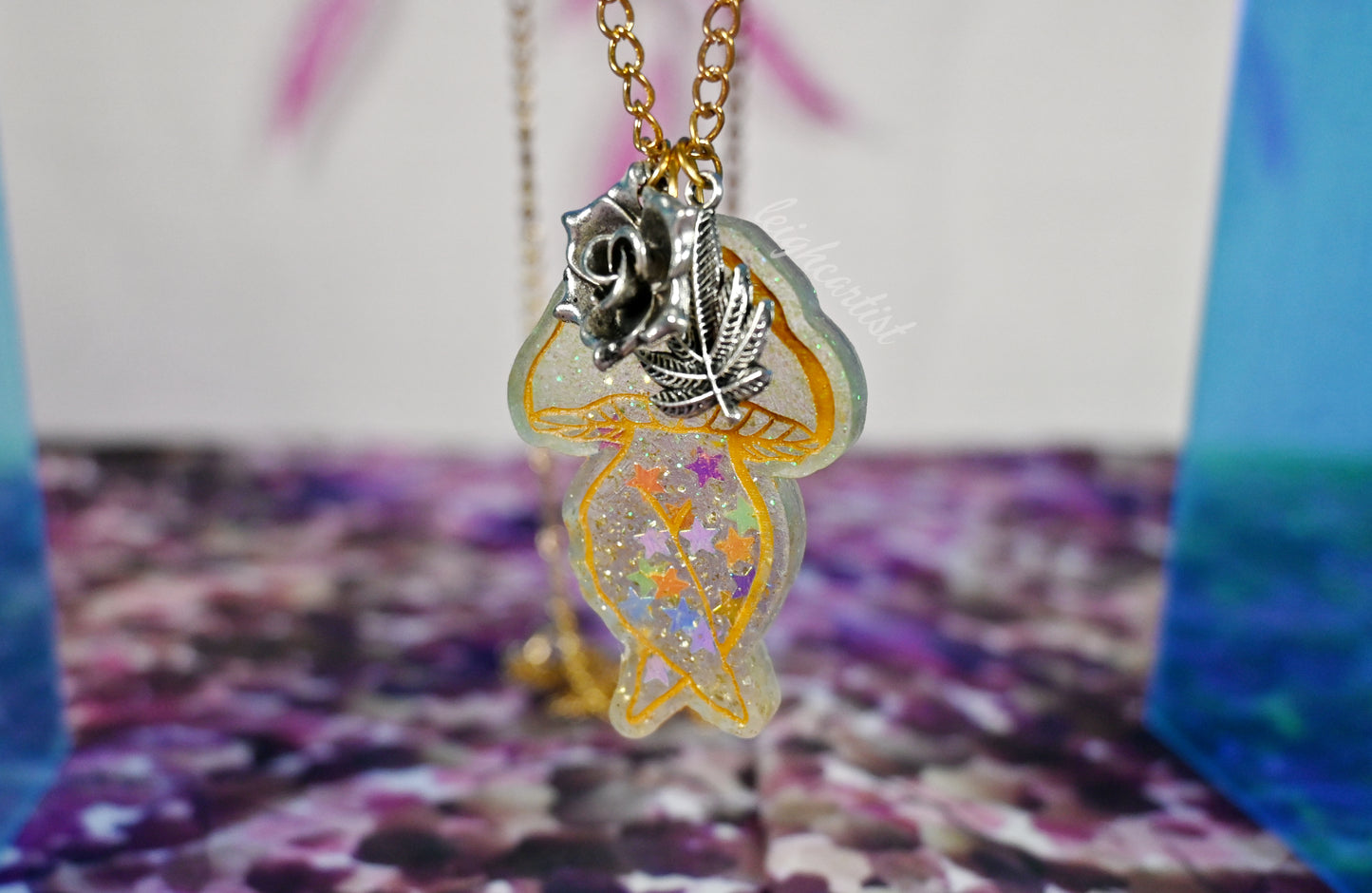 Golden Girl Mushroom Resin Necklace