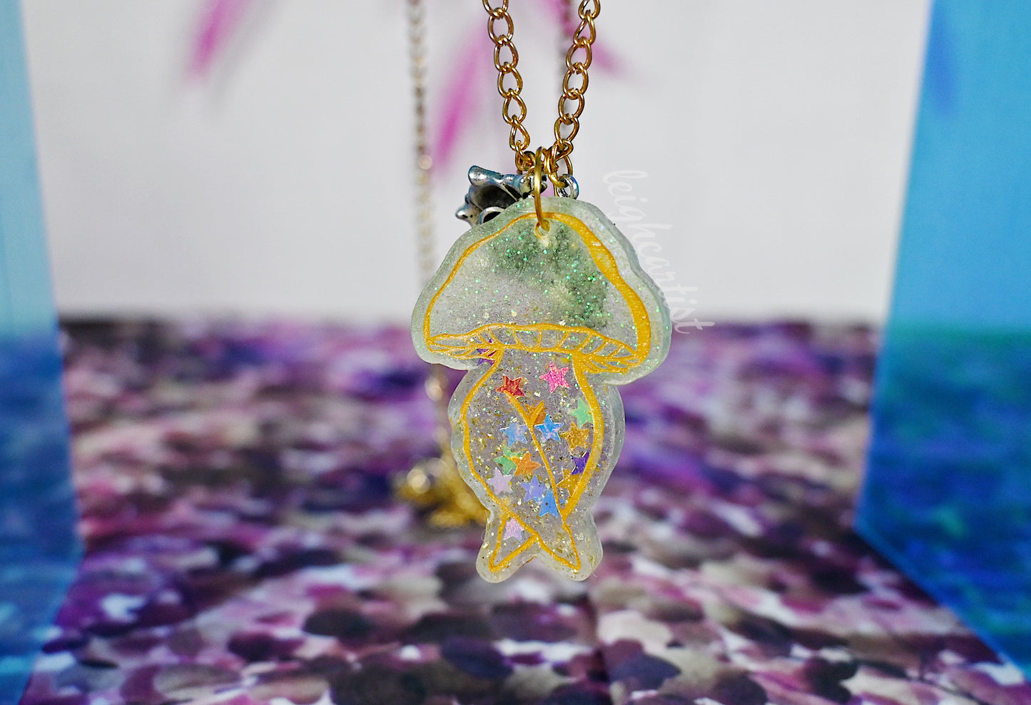 Golden Girl Mushroom Resin Necklace