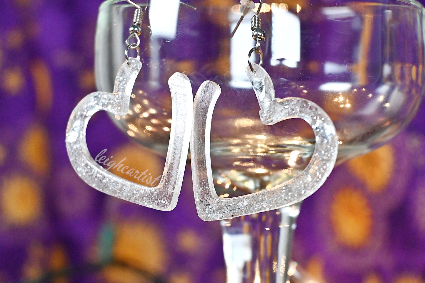 Silver Glitter Hollow Hearts Resin Dangle Earrings