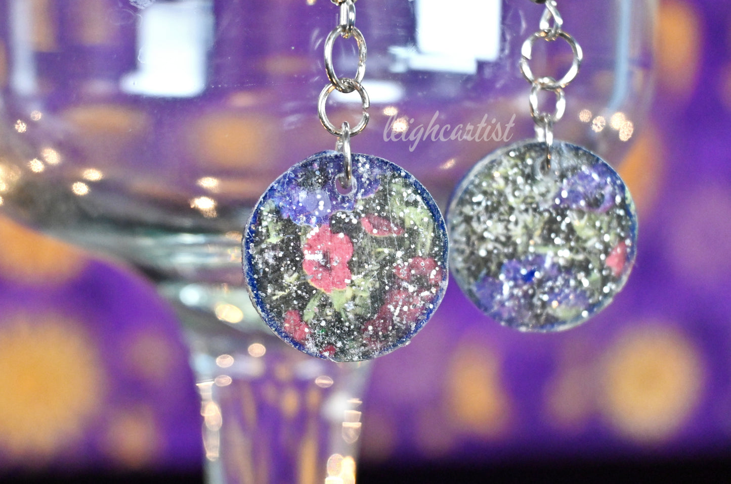 Navy Floral Resin Dangle Earrings