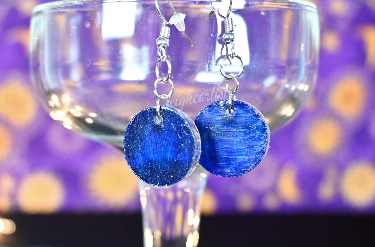 Navy Floral Resin Dangle Earrings