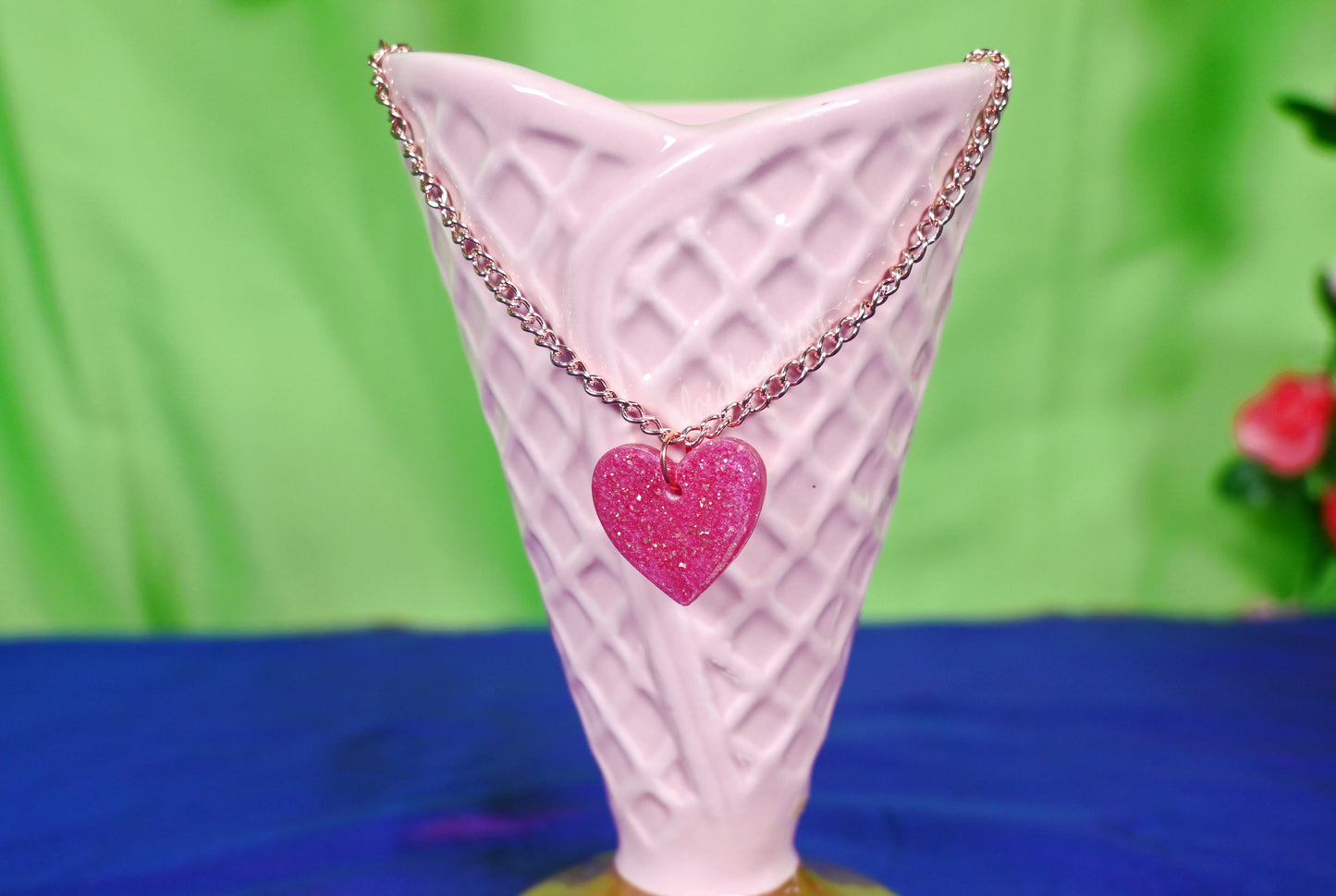 Barbiecore Heart Resin Necklace