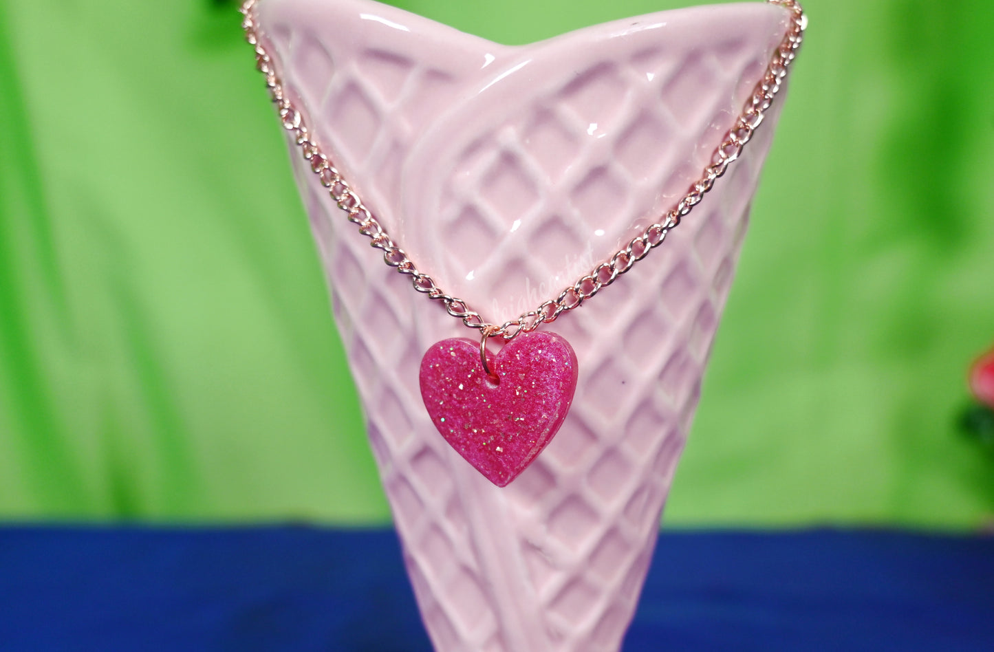 Barbiecore Heart Resin Necklace