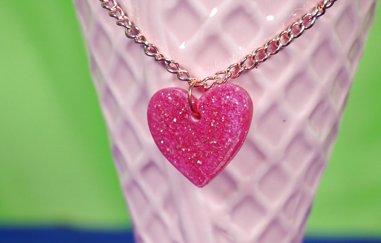 Barbiecore Heart Resin Necklace