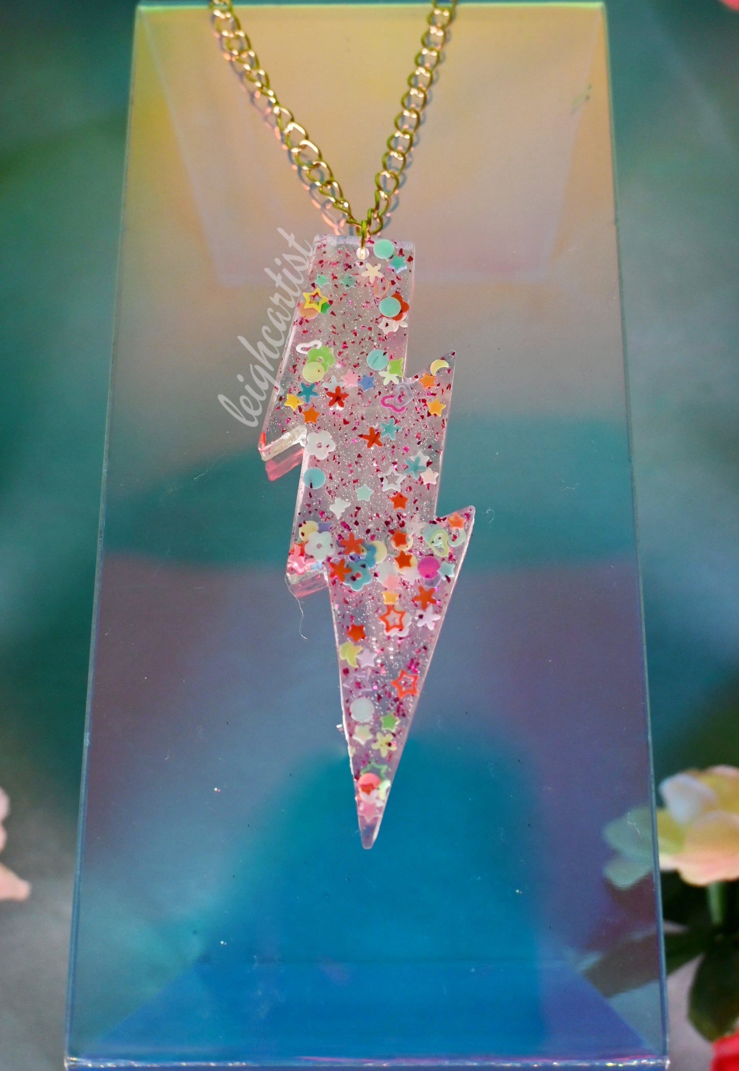 Barbiecore Oversized Lightning Bolt Resin Necklace