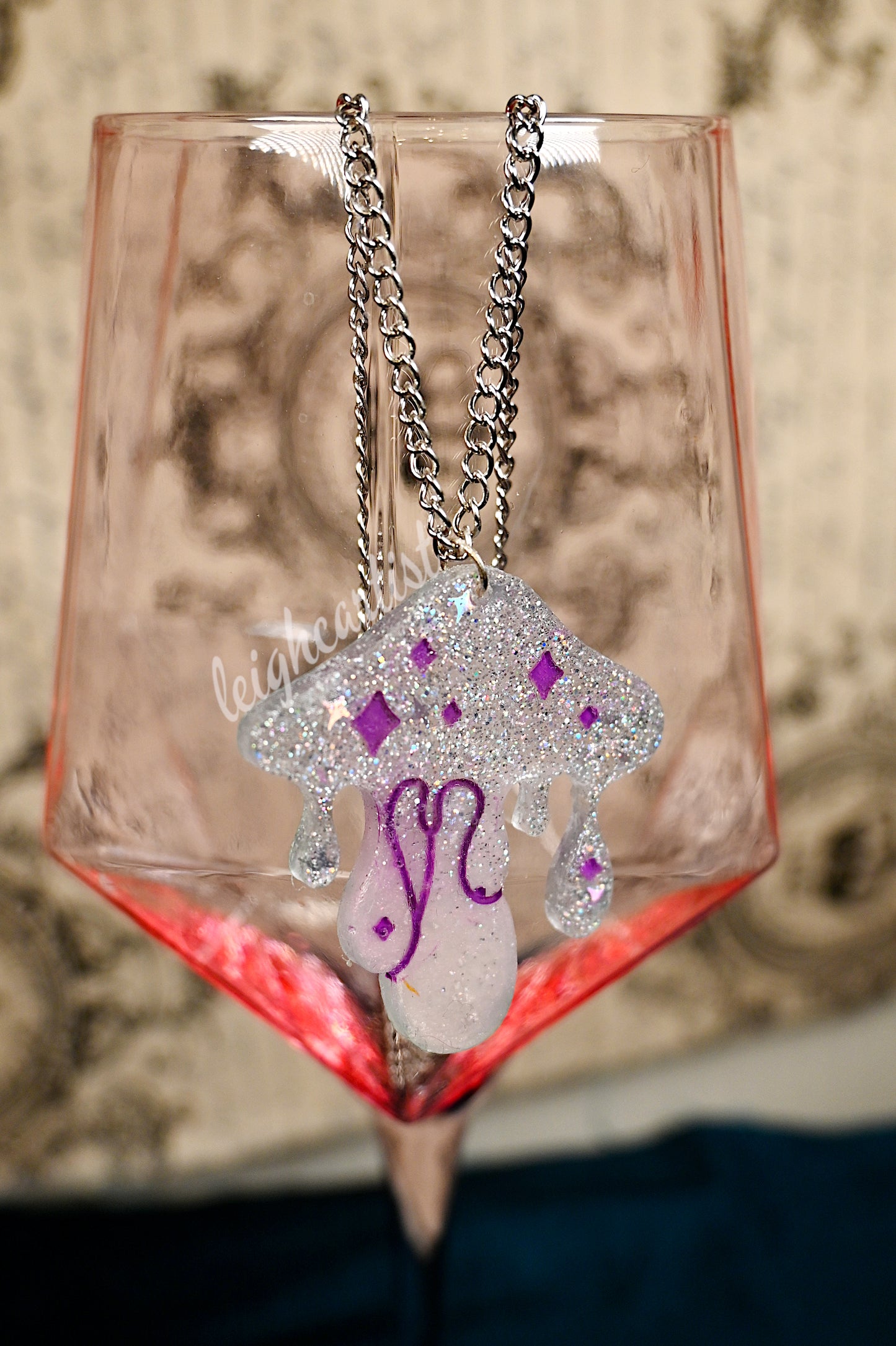 Mystical Glitter Mushroom Resin Necklace