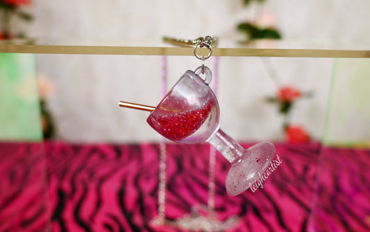 Pink Drink Resin Necklace