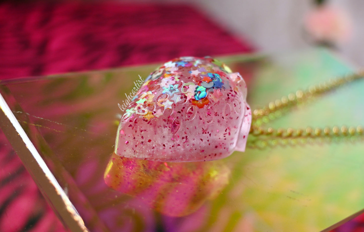 Strawberry Confetti Resin Necklace